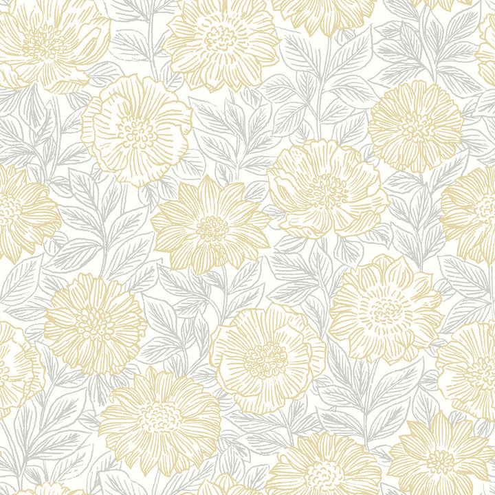 Faustin Yellow Floral Wallpaper by Chesapeake Delphine Covers about 56.4 square feet 20.5-in by 33-ft long roll Prepasted 20.5 - Fabric Carolina -