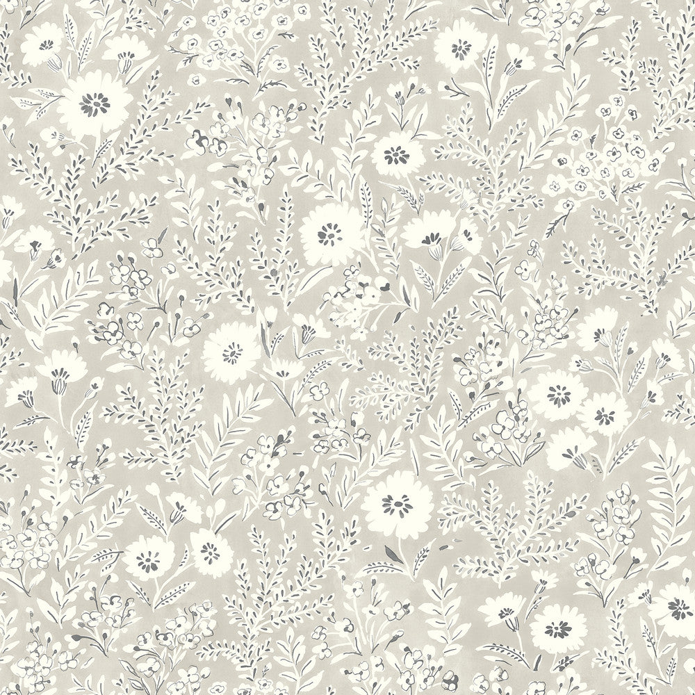 Agathon Taupe Floral Wallpaper by Chesapeake Delphine Covers about 56.4 square feet 20.5-in by 33-ft long roll Prepasted 20.5 - Fabric Carolina -