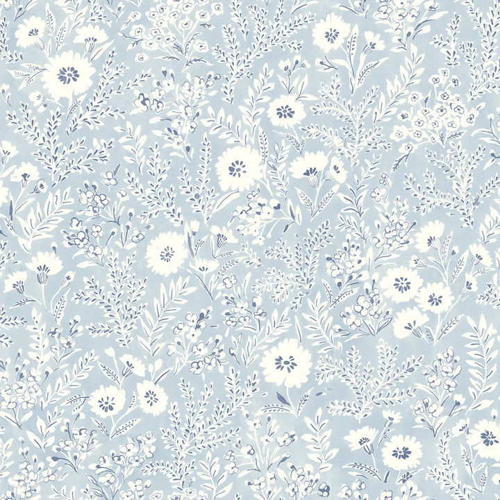 Agathon Light Blue Floral Wallpaper by Chesapeake Delphine Covers about 56.4 square feet 20.5-in by 33-ft long roll Prepasted 20.5 - Fabric Carolina -