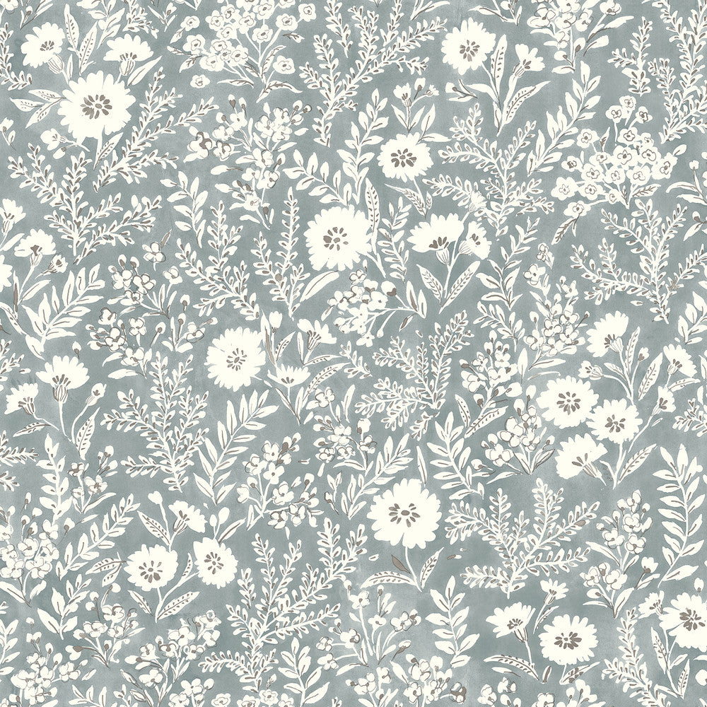 Agathon Blue Floral Wallpaper by Chesapeake Delphine Covers about 56.4 square feet 20.5-in by 33-ft long roll Prepasted 20.5 - Fabric Carolina -