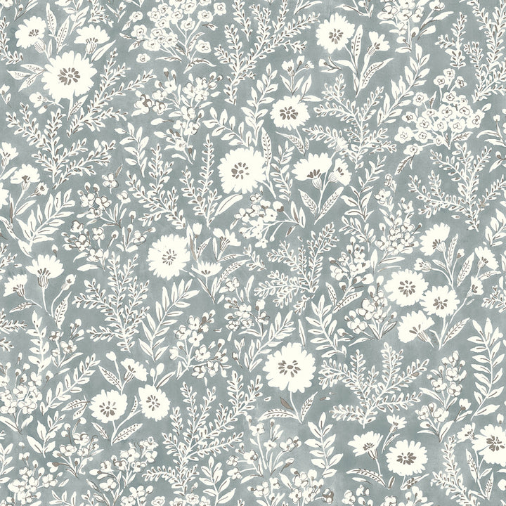 Agathon Blue Floral Wallpaper by Chesapeake Delphine Covers about 56.4 square feet 20.5-in by 33-ft long roll Prepasted 20.5 - Fabric Carolina -