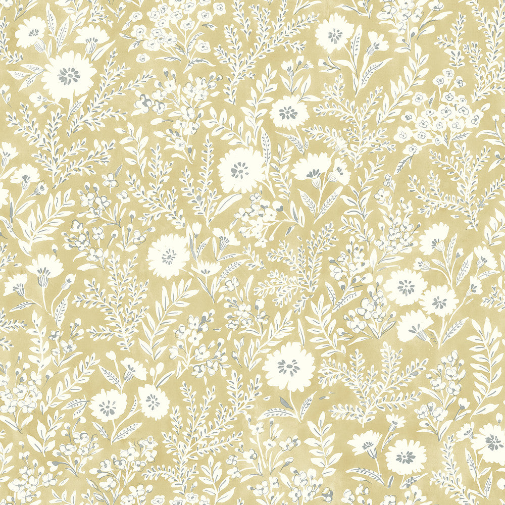 Agathon Wheat Floral Wallpaper by Chesapeake Delphine Covers about 56.4 square feet 20.5-in by 33-ft long roll Prepasted 20.5 - Fabric Carolina -