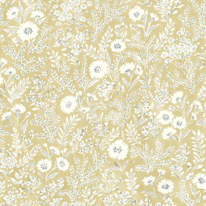 Agathon Wheat Floral Wallpaper by Chesapeake Delphine Covers about 56.4 square feet 20.5-in by 33-ft long roll Prepasted 20.5 - Fabric Carolina -