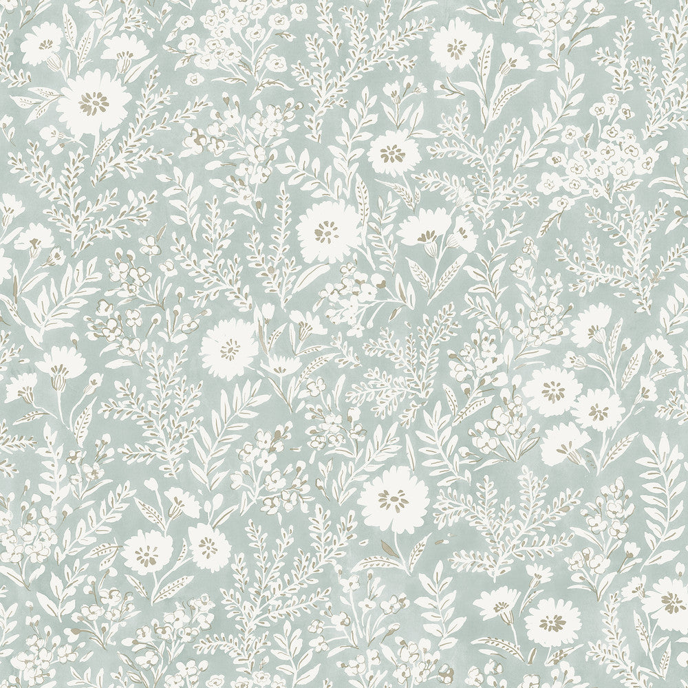 Agathon Seafoam Floral Wallpaper by Chesapeake Delphine Covers about 56.4 square feet 20.5-in by 33-ft long roll Prepasted 20.5 - Fabric Carolina -