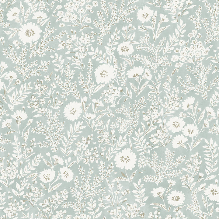 Agathon Seafoam Floral Wallpaper by Chesapeake Delphine Covers about 56.4 square feet 20.5-in by 33-ft long roll Prepasted 20.5 - Fabric Carolina -