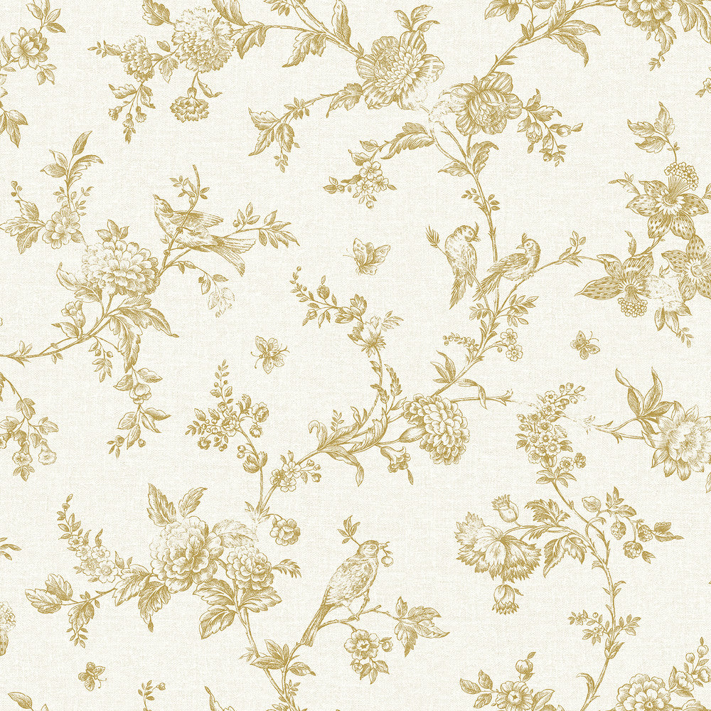 Nightingale Wheat Floral Trail Wallpaper by Chesapeake Delphine Covers about 56.4 square feet 20.5-in by 33-ft long roll Prepasted 20.5 - Fabric Carolina -