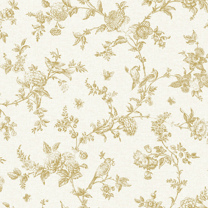 Nightingale Wheat Floral Trail Wallpaper by Chesapeake Delphine Covers about 56.4 square feet 20.5-in by 33-ft long roll Prepasted 20.5 - Fabric Carolina -