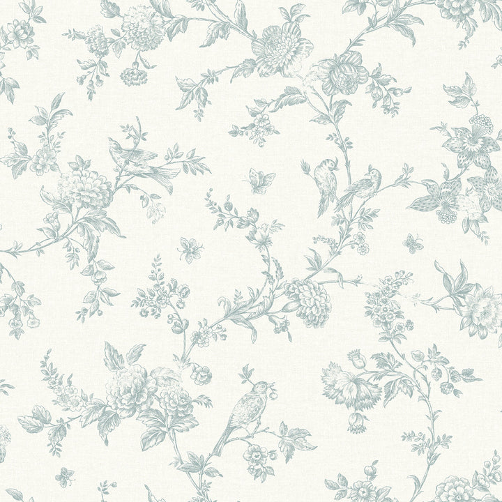 Nightingale Seafoam Floral Trail Wallpaper by Chesapeake Delphine Covers about 56.4 square feet 20.5-in by 33-ft long roll Prepasted 20.5 - Fabric Carolina -