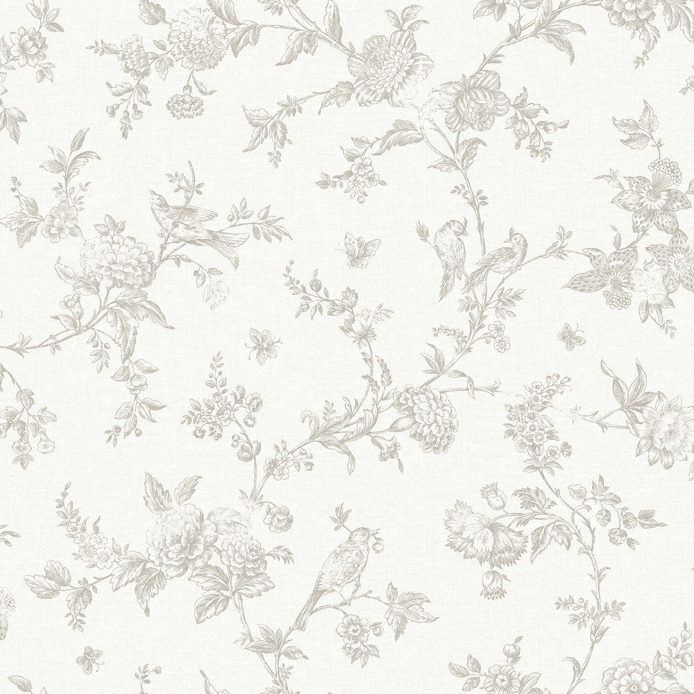Nightingale Taupe Floral Trail Wallpaper by Chesapeake Delphine Covers about 56.4 square feet 20.5-in by 33-ft long roll Prepasted 20.5 - Fabric Carolina -