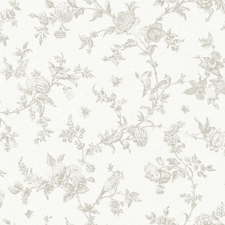 Nightingale Taupe Floral Trail Wallpaper by Chesapeake Delphine Covers about 56.4 square feet 20.5-in by 33-ft long roll Prepasted 20.5 - Fabric Carolina -