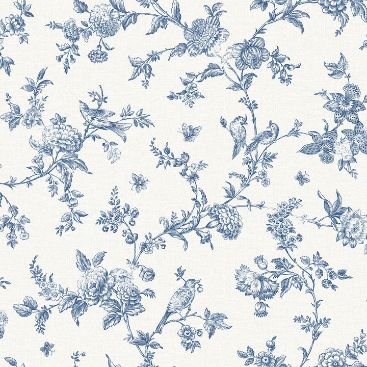 Nightingale Navy Floral Trail Wallpaper by Chesapeake Delphine Covers about 56.4 square feet 20.5-in by 33-ft long roll Prepasted 20.5 - Fabric Carolina -