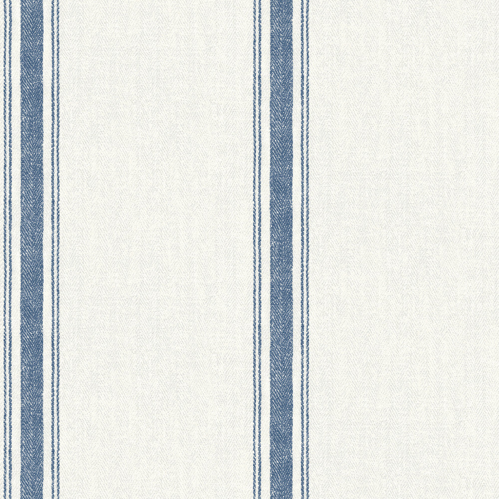 Linette Navy Fabric Stripe Wallpaper by Chesapeake Delphine Covers about 56.4 square feet 20.5-in by 33-ft long roll Prepasted 20.5 - Fabric Carolina -