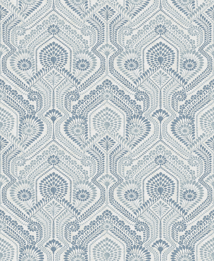 Fernback Blue Ornate Botanical Wallpaper by A-Street Prints Georgia Covers about 56.4 square feet 20.5-in by 33-ft long roll Unpasted 12.6 - Fabric Carolina -
