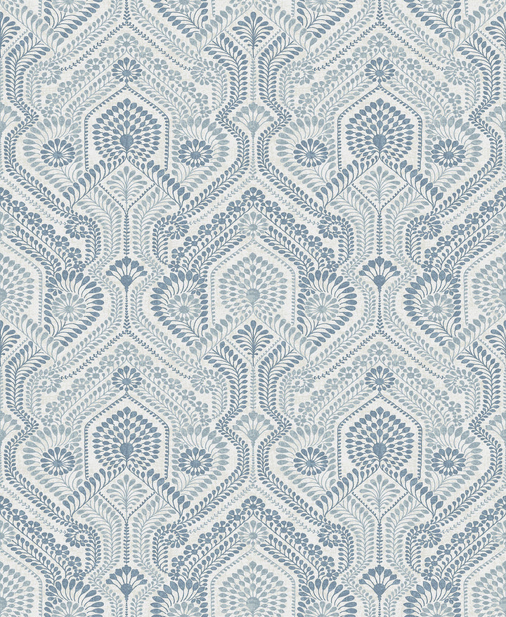 Fernback Blue Ornate Botanical Wallpaper by A-Street Prints Georgia Covers about 56.4 square feet 20.5-in by 33-ft long roll Unpasted 12.6 - Fabric Carolina -