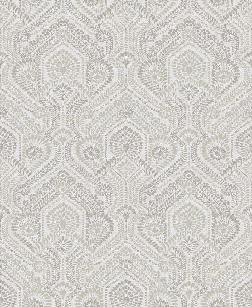 Fernback Grey Ornate Botanical Wallpaper by A-Street Prints Georgia Covers about 56.4 square feet 20.5-in by 33-ft long roll Unpasted 12.6 - Fabric Carolina -