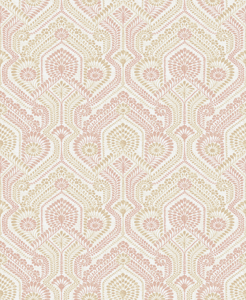 Fernback Pink Ornate Botanical Wallpaper by A-Street Prints Georgia Covers about 56.4 square feet 20.5-in by 33-ft long roll Unpasted 12.6 - Fabric Carolina -