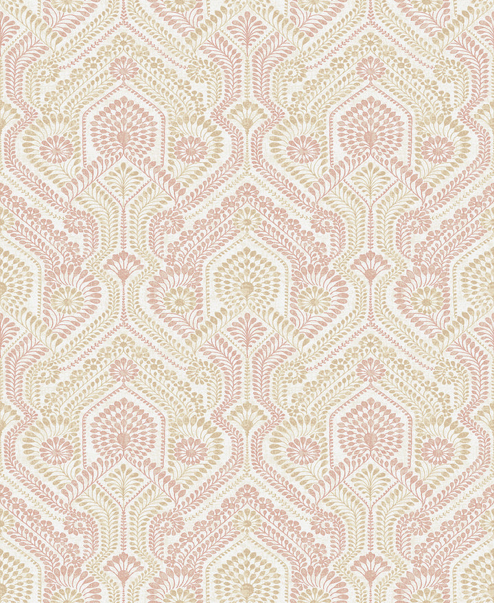 Fernback Pink Ornate Botanical Wallpaper by A-Street Prints Georgia Covers about 56.4 square feet 20.5-in by 33-ft long roll Unpasted 12.6 - Fabric Carolina -