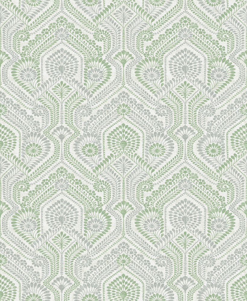 Fernback Green Ornate Botanical Wallpaper by A-Street Prints Georgia Covers about 56.4 square feet 20.5-in by 33-ft long roll Unpasted 12.6 - Fabric Carolina -