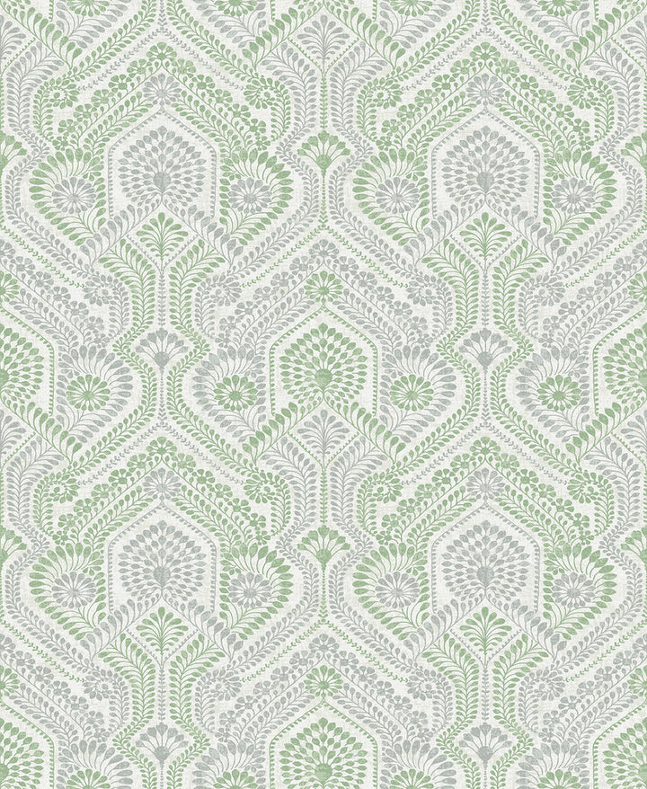 Fernback Green Ornate Botanical Wallpaper by A-Street Prints Georgia Covers about 56.4 square feet 20.5-in by 33-ft long roll Unpasted 12.6 - Fabric Carolina -