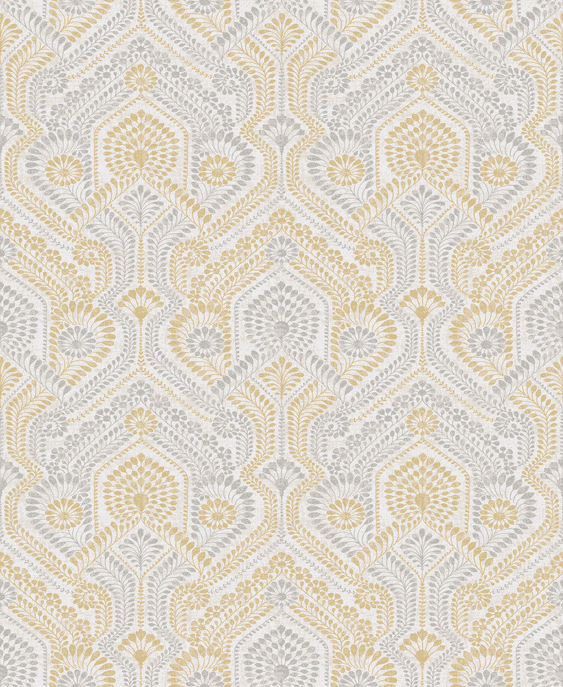 Fernback Yellow Ornate Botanical Wallpaper by A-Street Prints Georgia Covers about 56.4 square feet 20.5-in by 33-ft long roll Unpasted 12.6 - Fabric Carolina -