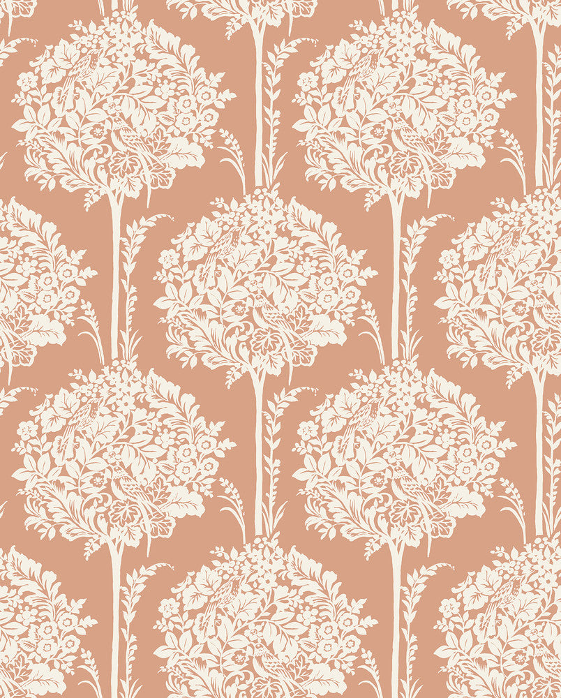 Zaria Apricot Topiary Wallpaper by A-Street Prints Georgia Covers about 56.4 square feet 20.5-in by 33-ft long roll Unpasted 12.6 - Fabric Carolina -