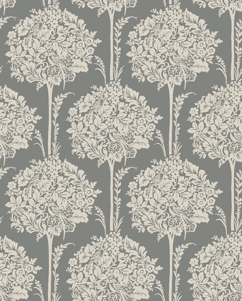 Zaria Slate Topiary Wallpaper by A-Street Prints Georgia Covers about 56.4 square feet 20.5-in by 33-ft long roll Unpasted 12.6 - Fabric Carolina -