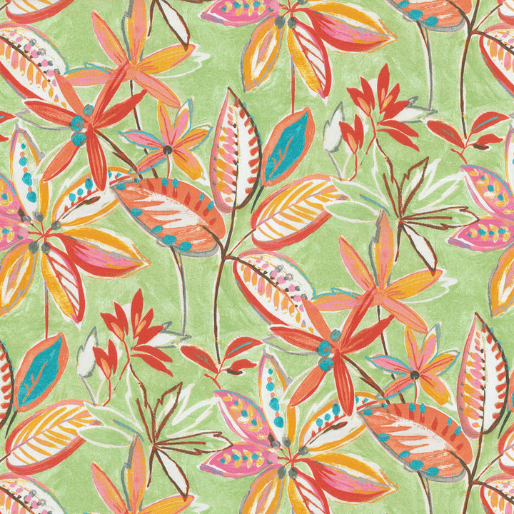 Od Painted Leaves Melon 407812 by PKL Studio Fabric OUTDOOR DEC '18 100% Spun Polyester PAKISTAN Horizontal: 27.00" and Vertical: 25.25" 54" - Fabric Carolina -