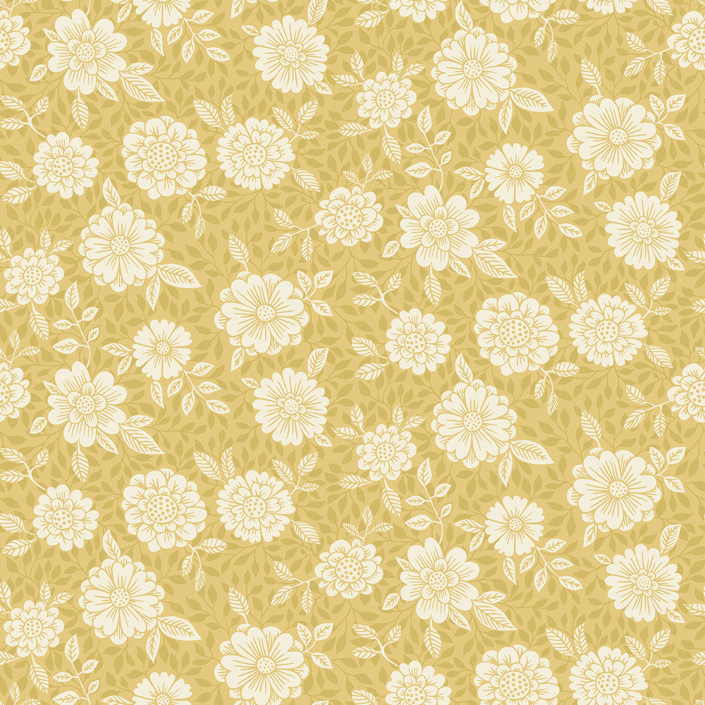 Lizette Mustard Charming Floral Wallpaper by A-Street Prints Ingrid Covers about 57.5 square feet 20.9-in by 33-ft long roll Unpasted 10.4 - Fabric Carolina -