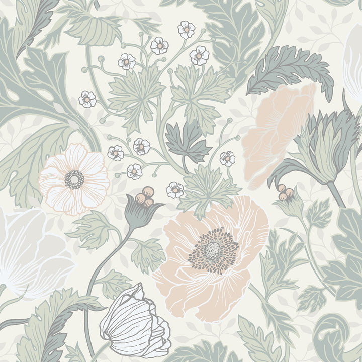 Anemone Light Grey Floral Wallpaper by A-Street Prints Ingrid Covers about 56.4 square feet 20.5-in by 33-ft long roll Unpasted 20.9 - Fabric Carolina -