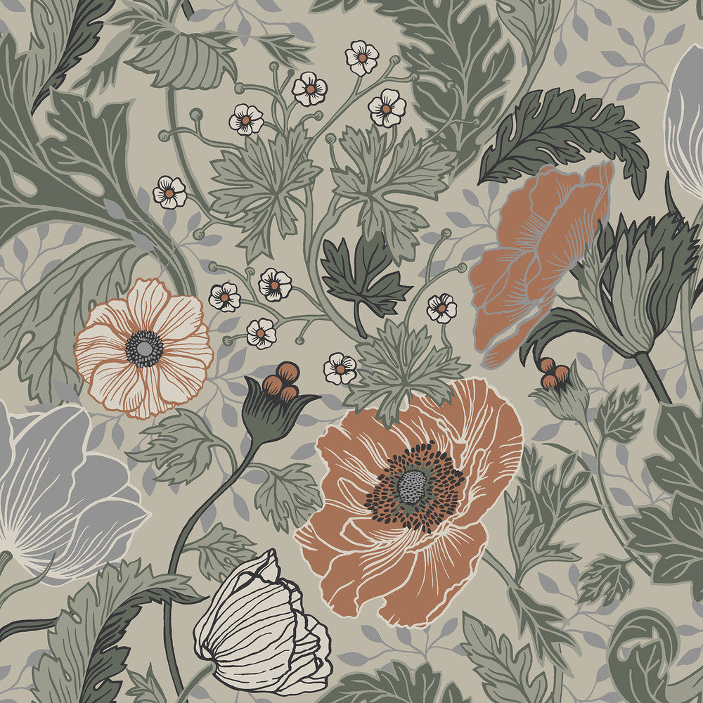 Anemone Grey Floral Wallpaper by A-Street Prints Ingrid Covers about 56.4 square feet 20.5-in by 33-ft long roll Unpasted 20.9 - Fabric Carolina -
