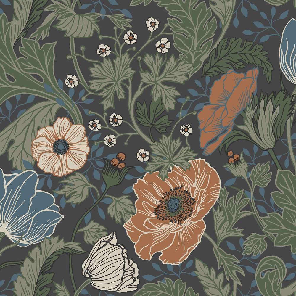 Anemone Multicolor Floral Wallpaper by A-Street Prints Ingrid Covers about 56.4 square feet 20.5-in by 33-ft long roll Unpasted 20.9 - Fabric Carolina -