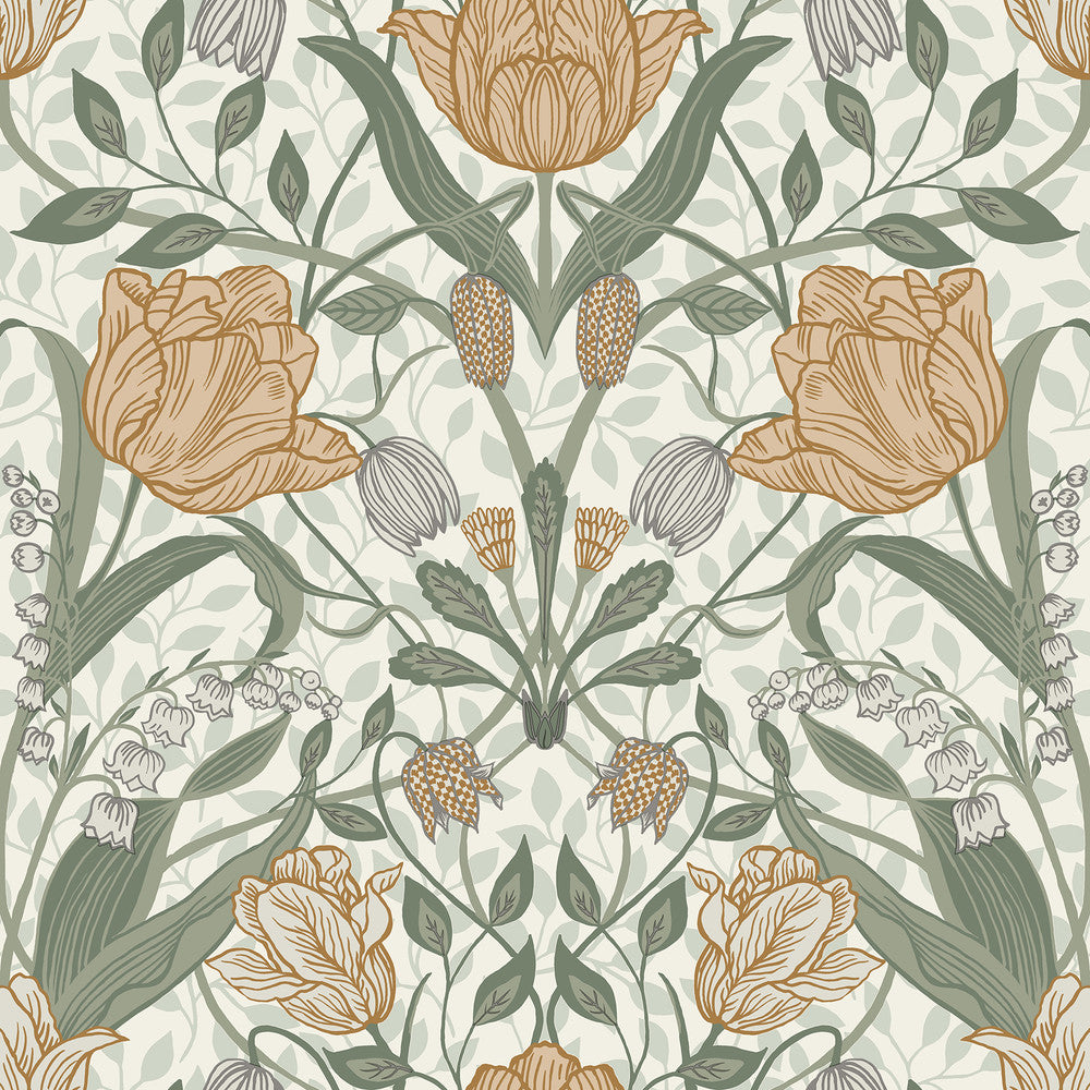 Fillippa Green Tulip Wallpaper by A-Street Prints Ingrid Covers about 56.4 square feet 20.5-in by 33-ft long roll Unpasted 20.9 - Fabric Carolina -