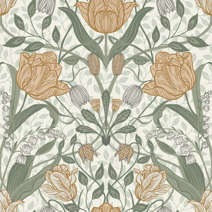 Fillippa Green Tulip Wallpaper by A-Street Prints Ingrid Covers about 56.4 square feet 20.5-in by 33-ft long roll Unpasted 20.9 - Fabric Carolina -