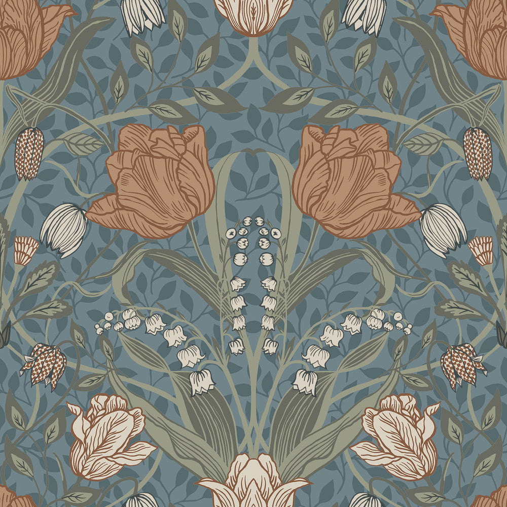 Fillippa Blue Tulip Wallpaper by A-Street Prints Ingrid Covers about 57.5 square feet 20.9-in by 33-ft long roll Unpasted 20.9 - Fabric Carolina -