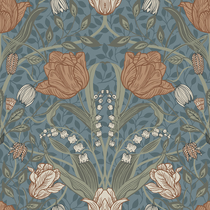Fillippa Blue Tulip Wallpaper by A-Street Prints Ingrid Covers about 57.5 square feet 20.9-in by 33-ft long roll Unpasted 20.9 - Fabric Carolina -