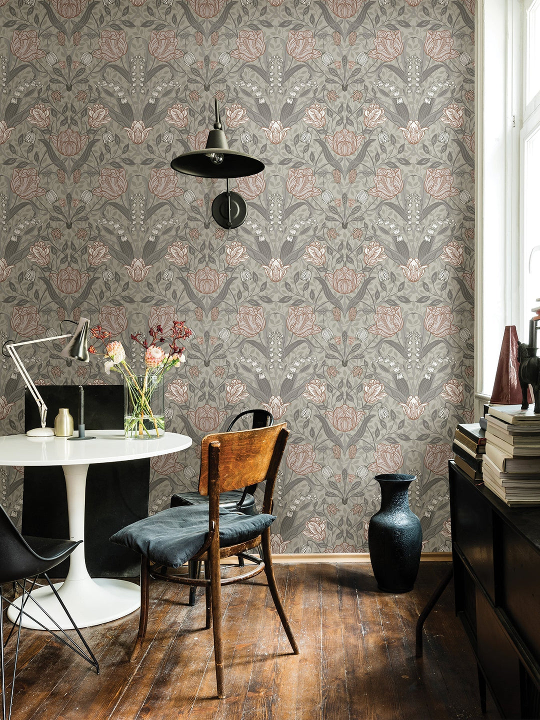 Filippa Grey Tulip Wallpaper by A-Street Prints Designer
