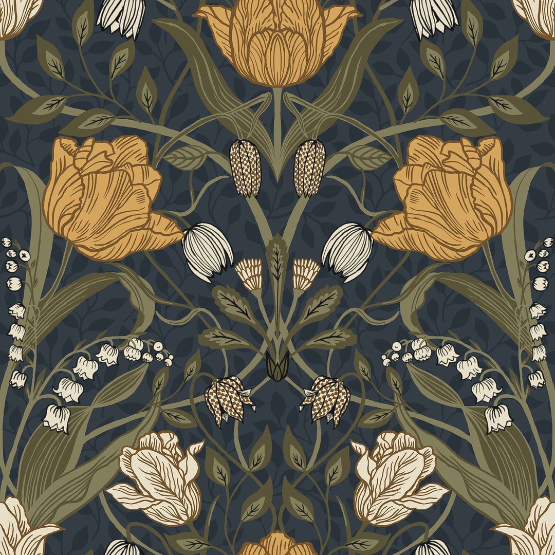 Filippa Navy Tulip Wallpaper by A-Street Prints Designer