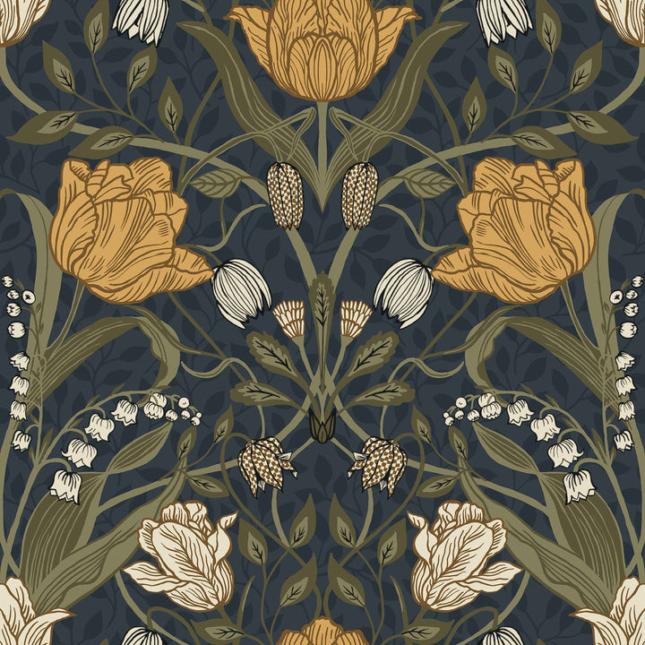 Filippa Navy Tulip Wallpaper by A-Street Prints Designer