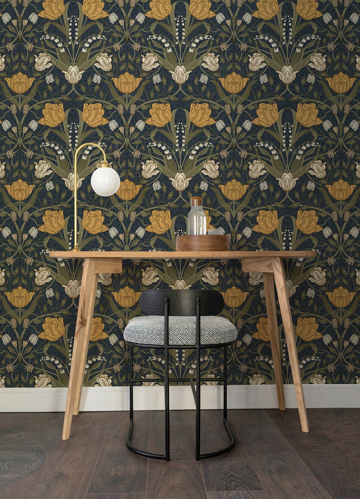 Filippa Navy Tulip Wallpaper by A-Street Prints Designer