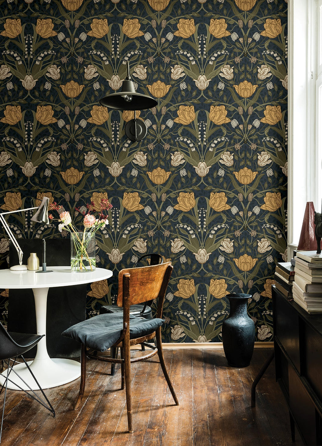 Filippa Navy Tulip Wallpaper by A-Street Prints Designer