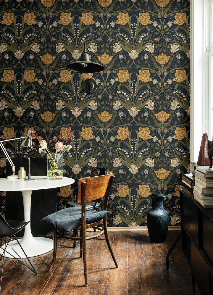 Filippa Navy Tulip Wallpaper by A-Street Prints Designer