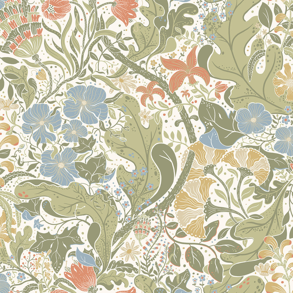 Elise Cream Nouveau Gardens Wallpaper by A-Street Prints Ingrid Covers about 57.5 square feet 20.9-in by 33-ft long roll Unpasted 20.9 - Fabric Carolina -