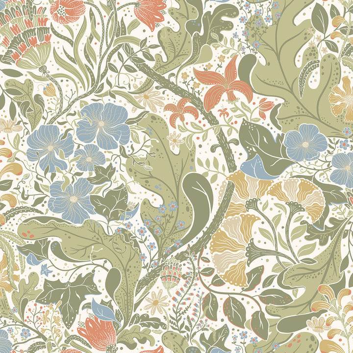 Elise Cream Nouveau Gardens Wallpaper by A-Street Prints Ingrid Covers about 57.5 square feet 20.9-in by 33-ft long roll Unpasted 20.9 - Fabric Carolina -