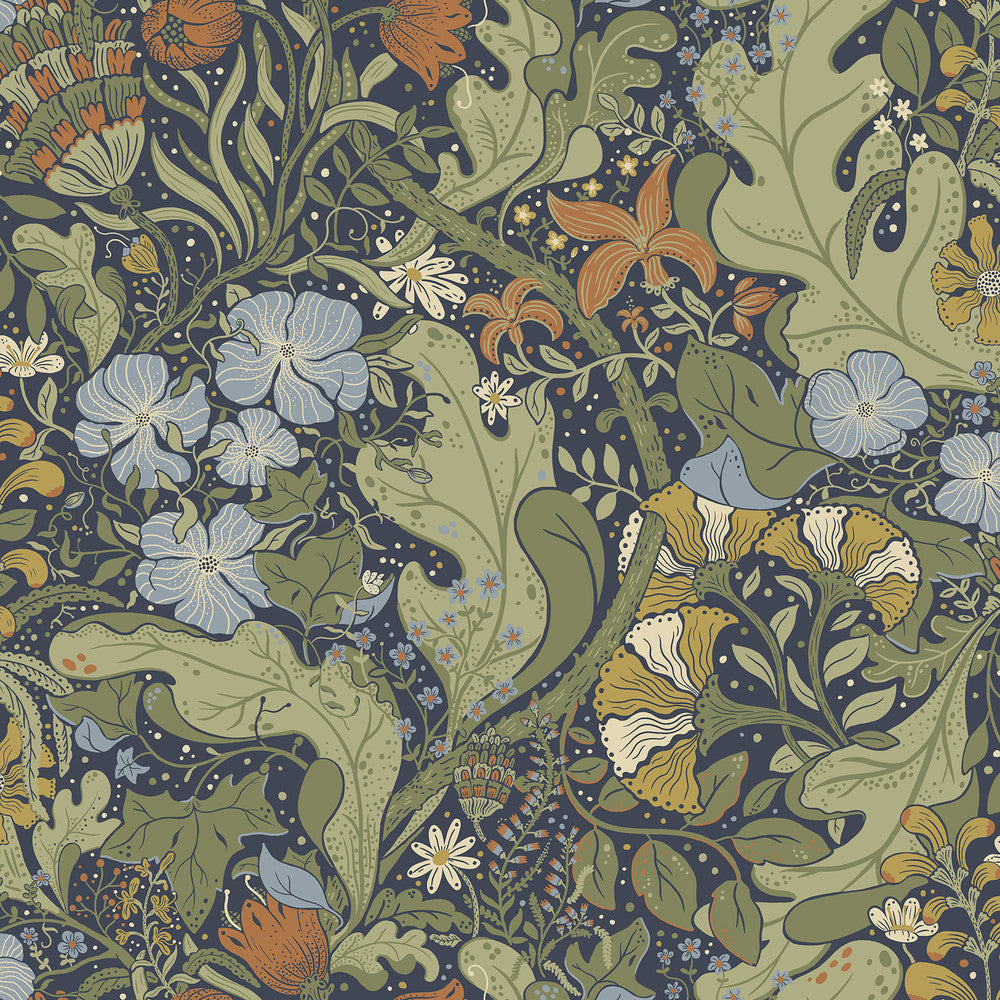 Elise Indigo Nouveau Gardens Wallpaper by A-Street Prints Ingrid Covers about 57.5 square feet 20.9-in by 33-ft long roll Unpasted 20.9 - Fabric Carolina -