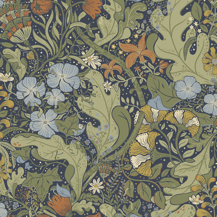 Elise Indigo Nouveau Gardens Wallpaper by A-Street Prints Ingrid Covers about 57.5 square feet 20.9-in by 33-ft long roll Unpasted 20.9 - Fabric Carolina -
