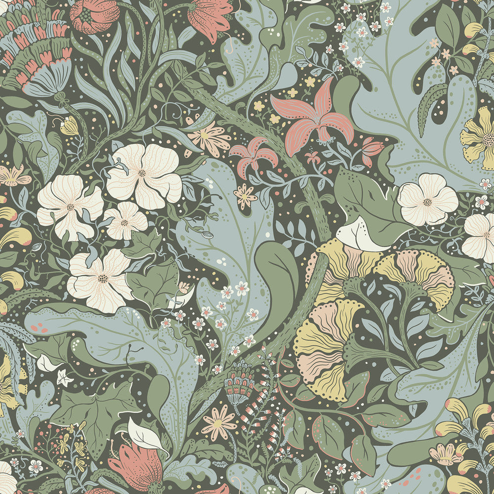 Elise Green Nouveau Gardens Wallpaper by A-Street Prints Ingrid Covers about 57.5 square feet 20.9-in by 33-ft long roll Unpasted 20.9 - Fabric Carolina -