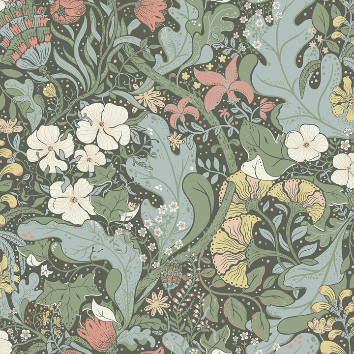Elise Green Nouveau Gardens Wallpaper by A-Street Prints Ingrid Covers about 57.5 square feet 20.9-in by 33-ft long roll Unpasted 20.9 - Fabric Carolina -