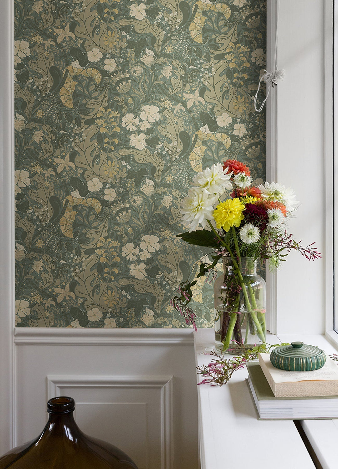 Elise Sea Green Nouveau Gardens Wallpaper by A-Street Prints Designer