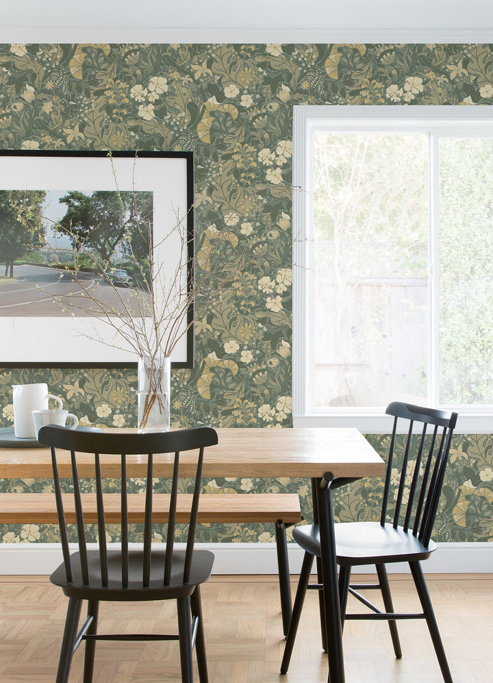 Elise Sea Green Nouveau Gardens Wallpaper by A-Street Prints Designer