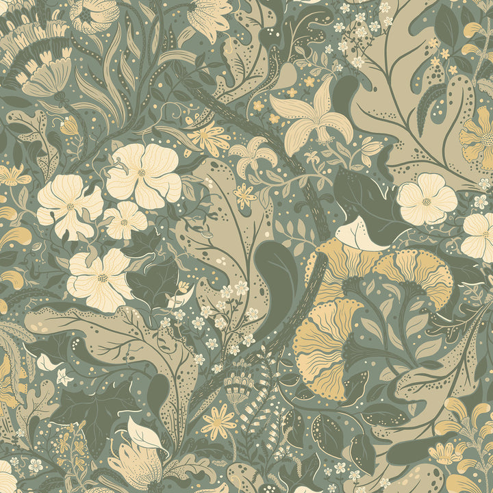 Elise Sea Green Nouveau Gardens Wallpaper by A-Street Prints Ingrid Covers about 57.5 square feet 20.9-in by 33-ft long roll Unpasted 20.9 - Fabric Carolina -